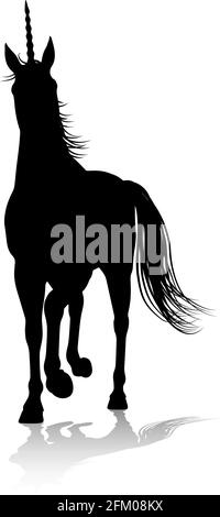 Silhouette Cheval à cornes de licorne Illustration de Vecteur