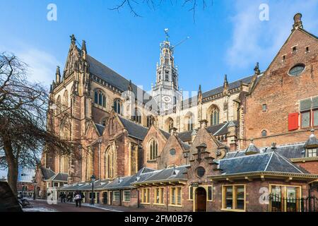 La cathédrale de style gothique Saint-Bavokerk s'appelle également Grote Kerk, Haarlem, quartier d'Amsterdam, Hollande-Nord, pays-Bas Banque D'Images