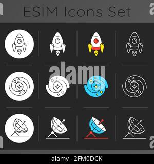 Ensemble d'icônes Astronautic sur le thème sombre Illustration de Vecteur
