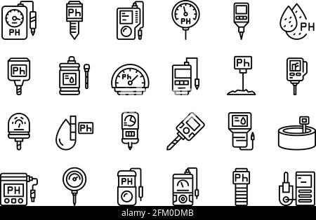 Jeu d'icônes de pH-mètre. Ensemble de contours d'icônes vectorielles de ph-mètre pour la conception de sites Web isolés sur fond blanc Illustration de Vecteur