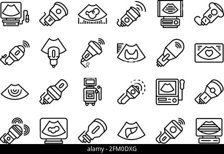 Icônes de la sonographe définies. Ensemble de contours d'icônes vectorielles sonographiques pour la conception de sites Web isolés sur fond blanc Illustration de Vecteur