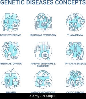 Ensemble d'icônes de concept bleu de maladie génétique Illustration de Vecteur