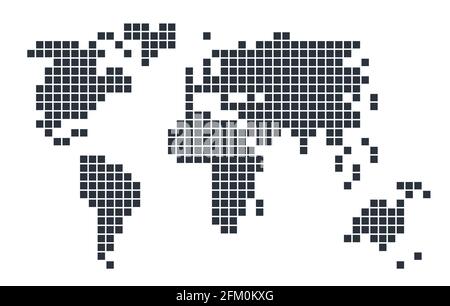 Le schéma de pixels de la géographie de la carte du globe, continents en pointillés, Illustration de Vecteur