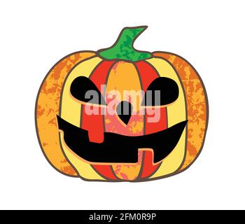 Élément d'objet à motif de citrouille vectoriel rétro du visage d'Halloween Illustration de Vecteur