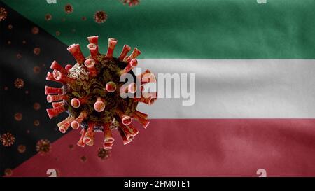 3D, drapeau koweïtien et coronavirus 2019 nCov concept. Épidémie asiatique au Koweït, coronavirus influenza comme cas dangereux de souche de grippe comme un pandem Banque D'Images
