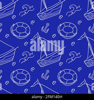 Motif marin sans couture. Joli motif nautique bleu Illustration de Vecteur