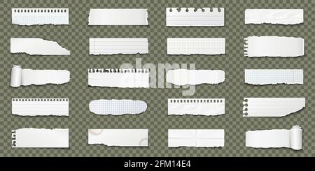 Morceaux de papier. Papier déchiré, morceaux de page déchirés et morceau de papier pour notes de scrapbook sur fond transparent. Illustration de Vecteur