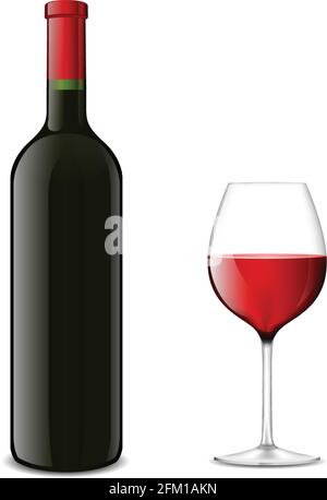 Illustration d'une bouteille de vin Vector avec verre Illustration de Vecteur