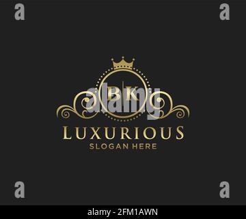 Modèle de logo BK Letter Royal Luxury dans les illustrations vectorielles pour les restaurants, les Royalty, les boutiques, les cafés, les hôtels, Heraldic, bijoux, mode et autres illustrations vectorielles Illustration de Vecteur