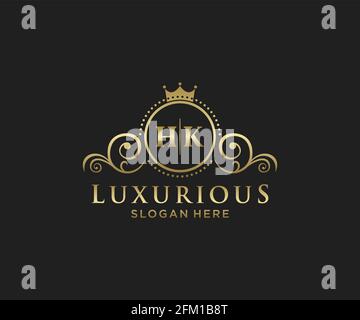 Modèle de logo HK Letter Royal Luxury dans un dessin vectoriel pour restaurant, Royalty, Boutique, café, Hôtel, Heraldic, bijoux, mode et autres illustrations vectorielles Illustration de Vecteur