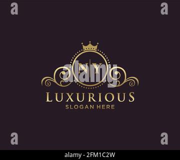 Modèle de logo NY Letter Royal Luxury dans les illustrations vectorielles pour les restaurants, les royalties, les boutiques, les cafés, les hôtels, Heraldic, bijoux, mode et autres illustrations vectorielles Illustration de Vecteur