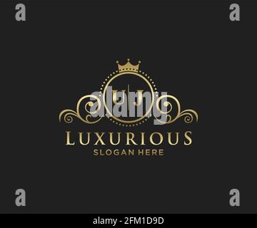 Modèle de logo de luxe Royal lettre UJ en illustrations vectorielles pour les restaurants, les royalties, les boutiques, les cafés, les hôtels, Heraldic, bijoux, mode et autres illustrations vectorielles Illustration de Vecteur