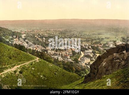 Malvern ville vue de Prospect Hill dans Worcestershire vers 1890-1900