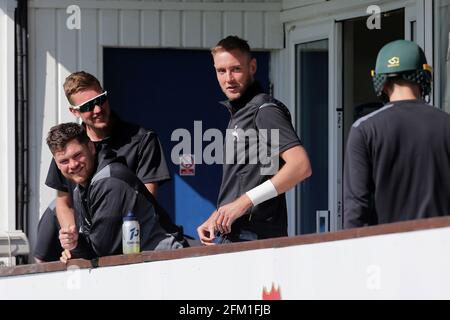 Stuart Broad sur le balcon du tinghamshire devant le CCC d'Essex contre le CCC de tinghamshire, le Cricket de la division 1 du championnat du comté de Specsavers au Cloudf Banque D'Images