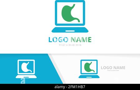 Combinaison de logo Vector Stomach et Notebook. Modèle unique de conception de logotype pour appareil gastro-intestinal et ordinateur portable. Illustration de Vecteur