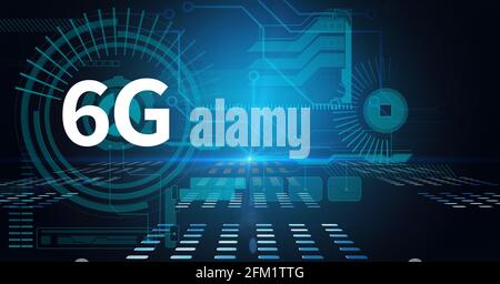 Composition du texte de 6 g sur l'étendue de l'acquisition et du traitement des données sur fond noir Banque D'Images