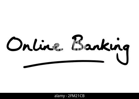 Banque en ligne, manuscrite sur fond blanc. Banque D'Images