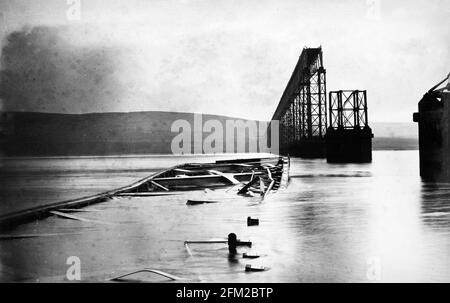 Catastrophe du pont Tay. Pont au lendemain de la catastrophe Banque D'Images