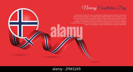 Motif de la journée de la constitution norvégienne avec ruban volante de norvège et illustration du vecteur de drapeau norvégien. Bon modèle pour la journée nationale de Norvège. Illustration de Vecteur