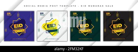 EID Mubarak poste de médias sociaux. Ensemble de modèle de poste de médias sociaux avec la conception de concept islamique. Bon modèle pour le ramadan ou la conception d'eid. Illustration de Vecteur