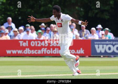 Jofra Archer, de Sussex, célèbre la prise du cricket de Nick Browne lors de la CCC d'Essex contre CCC de Sussex, la division 2 du championnat du comté de Specsavers Cricket a Banque D'Images