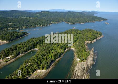 Photo aérienne de Gossip Island, Galiano Island, Colombie-Britannique, Canada. Banque D'Images