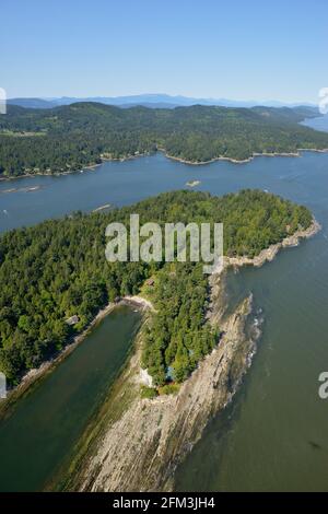 Photo aérienne de Gossip Island, Galiano Island, Colombie-Britannique, Canada. Banque D'Images