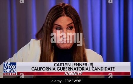 05 mai 2021, Camarillo, Californie, États-Unis - CAITLYN JENNER, qui a récemment annoncé sa course pour le gouverneur de Californie, parle avec l'hôte de l'émission Fox News 'Hannity', Sean Hannity, dans sa première interview live, assis-down depuis son annonce.(Credit image: © Fox News/Hannity/ZUMA Wire) Banque D'Images