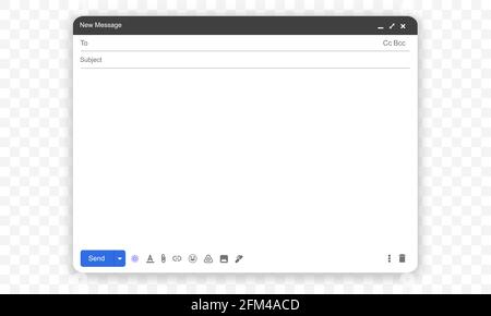Écran maquette de courrier. Modèle de fenêtre de navigateur pour le formulaire de contact. Illustration vectorielle isolée sur fond transparent Illustration de Vecteur