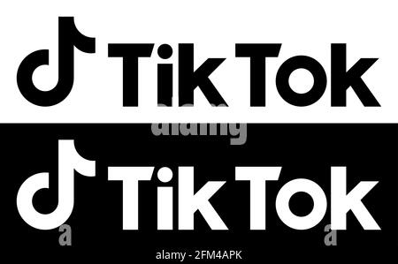 Vinnytsia, Ukraine - 5 mai 2021 : logo TikTok en deux versions - blanc et noir. Icône de réseau social Tik Tok. Illustration de Vecteur