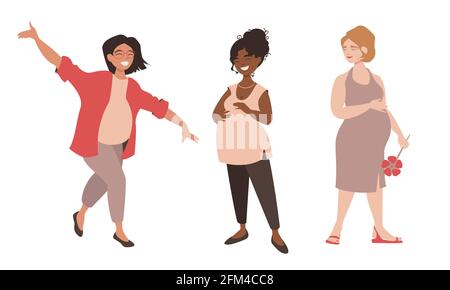 Bright Group of multinational enceinte Girl Friend Illustration de Vecteur