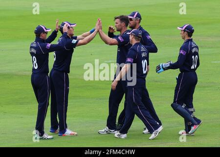 James Franklin (C) de Middlesex est félicité par ses coéquipiers après avoir pris le cricket de Jesse Ryder pendant Middlesex vs Essex Eagles, Royal Lond Banque D'Images