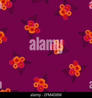 Motif floral rose orange violet sans couture. Fleurs peintes en arrière-plan. Motif de surface sans couture pour le textile, la mode et le tissu Banque D'Images