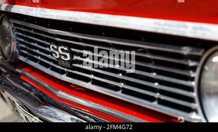 Ulyanovsk, Russie - 27 juillet 2019 : fragment de voiture rétro Chevrolet Chevelle Malibu au festival « rétrospective 2019 » de l'automobile - un salon de l'auto wi Banque D'Images