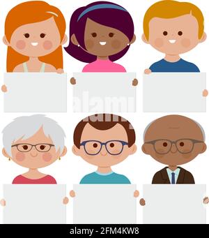 Groupe diversifié de personnes portant des plaques vierges. Illustration vectorielle Illustration de Vecteur