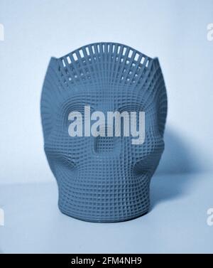 Crâne imprimé en plastique gris bleu sur une imprimante 3d. Banque D'Images