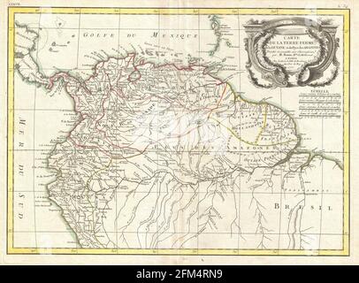 Carte ancienne gravée en cuivre de l'Amérique du Nord du Sud du XVIIIe siècle. Toutes les cartes sont magnifiquement colorées et illustrées montrant le monde à l'époque. Banque D'Images