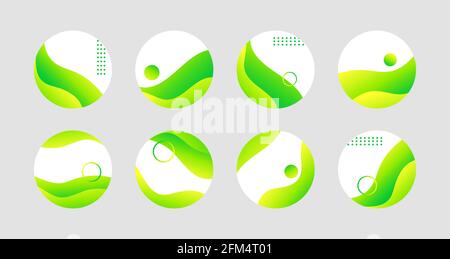 Les icônes de l'article surlignant un liquide vert couvrent les médias sociaux. Icônes de cercle abstrait vectoriel pour les zones claires instagram Illustration de Vecteur