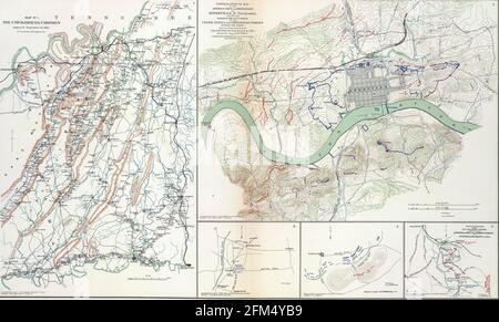 Carte des batailles de Chickamauga et Knoxville de l'Atlas Documents officiels de l'Union en 1863 Banque D'Images