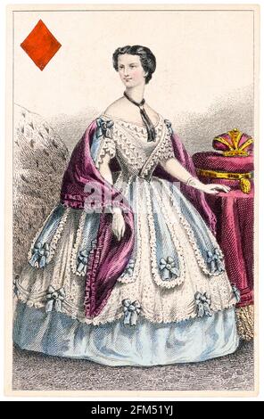 Elisabeth, impératrice d'Autriche (1837-1898), reine des diamants d'un jeu de cartes à jouer, impression de portrait lithographique de BP Grimaud, 1858 Banque D'Images