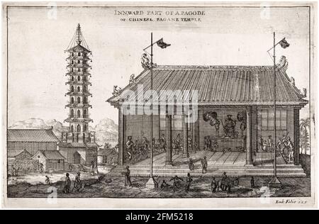 A l'intérieur d'une pagode chinoise: Du livre une ambassade de la Compagnie est-Inde des provinces-Unis au Grand Tartar Cham, empereur de Chine, par Johannes Nieuhof, gravure par Venceslaus Holar, 1669 Banque D'Images