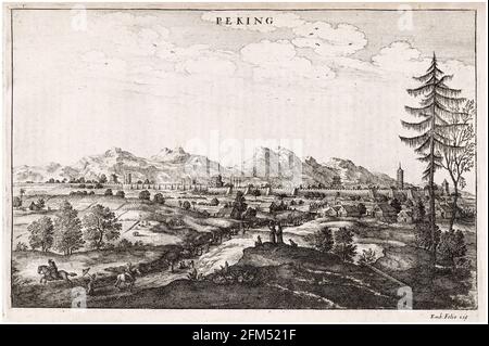 Remparts de Pékin (Pékin) et paysage: Du livre une ambassade de la Compagnie est-Inde des provinces unies au Grand Tartar Cham, empereur de Chine, par Johannes Nieuhof, gravure par Venceslaus Holar, 1669 Banque D'Images