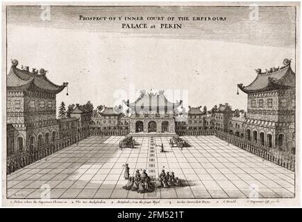 Cour intérieure du Palais de Pékin : du livre une ambassade de la Compagnie est-Inde des provinces unies au Grand Tartar Cham, empereur de Chine, par Johannes Nieuhof, gravure par Venceslaus Holar, 1669 Banque D'Images