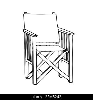 Schéma vectoriel de chaise de jardin en bois, illustration dessinée à la main isolée sur fond noir Illustration de Vecteur