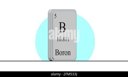 Illustration 3D - Boron. Élément du tableau périodique du système Mendeleev. Banque D'Images