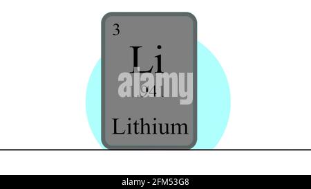 Illustration 3D - Lithium. Élément du tableau périodique du système Mendeleev. Banque D'Images