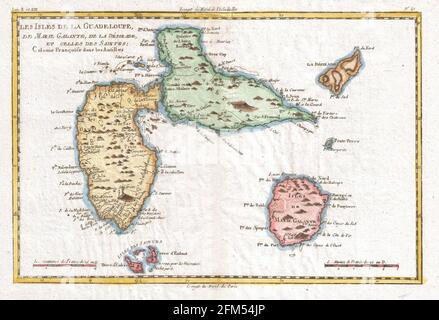 Carte ancienne gravée en cuivre des Antilles du XVIIIe siècle. Toutes les cartes sont magnifiquement colorées et illustrées montrant le monde à l'époque. Banque D'Images