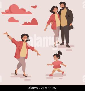 Famille douce avec maman, papa et fille enceintes Illustration de Vecteur