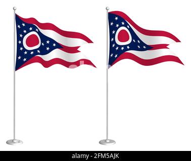 Drapeau de l'État américain de l'Ohio sur le mât agitant dans le vent. Élément de design des fêtes. Point de contrôle pour les symboles de carte. Vecteur isolé sur fond blanc Illustration de Vecteur