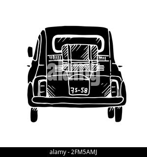Illustration de vecteur de voiture ancienne, voiture rétro dessinée à la main isolée sur fond blanc Illustration de Vecteur